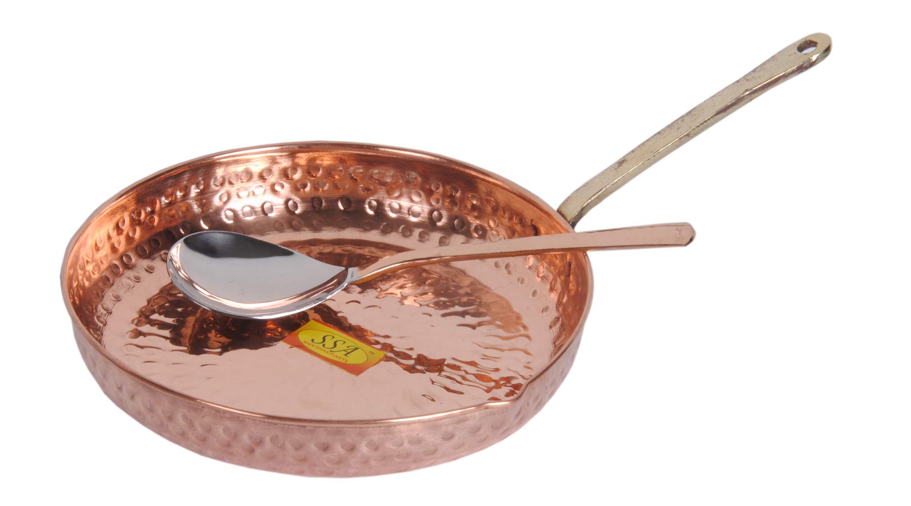 SHIV SHAKTI ARTS 35 cm X 21 cm X 4 cm Copper Sauce Pan Tadka Pan | 350 ML Each | with Serving Spoon Indian Home Food Homeware::Set of 1