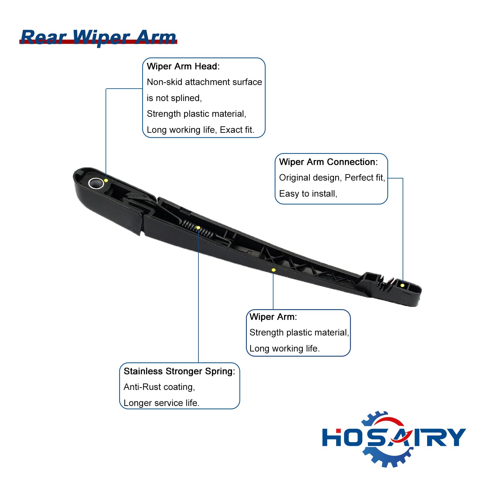 Rear Windshield Wiper Arm & Blade Set - Replacement For Ford Edge, Lincoln MKX, Dodge Grand Caravan (Fits OEM 9T4Z17526A) - View #9