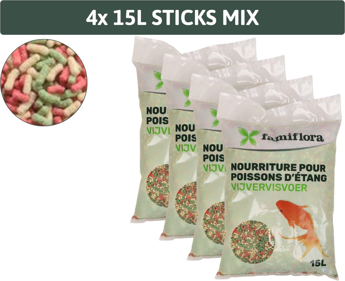 Sticks Mix 4x 15L - Schwimmendes Futter für einfaches Sehen, wie viel Ihre Fische essen und Überfütterung verhindert - Mit Spirulina und Paprika für schöne Farben, die Fische lebendig machen