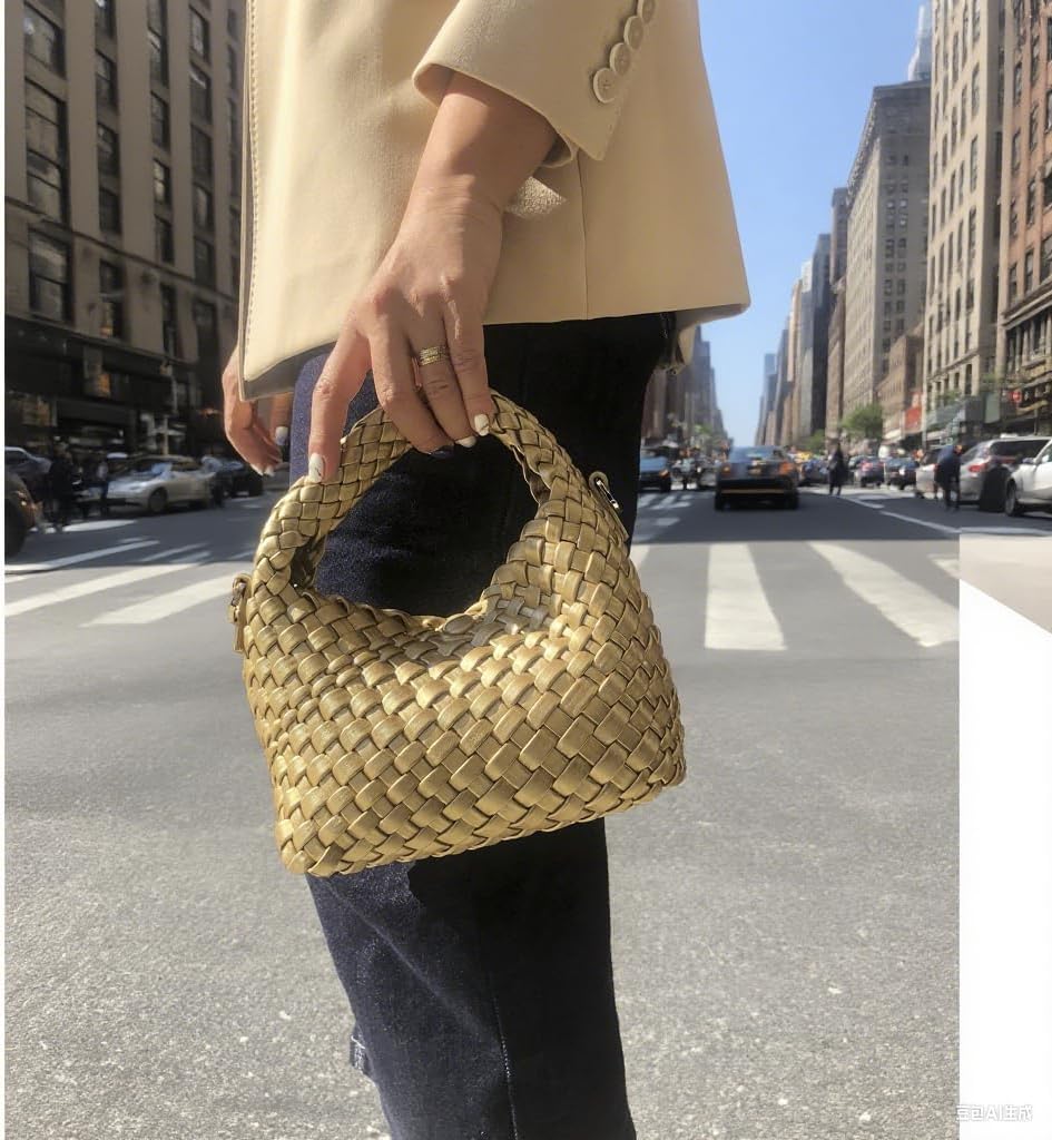 Woven Clutch Purse for Women with Detachable Strap, Versatile Crossbody & Handbag, Vegan Leather