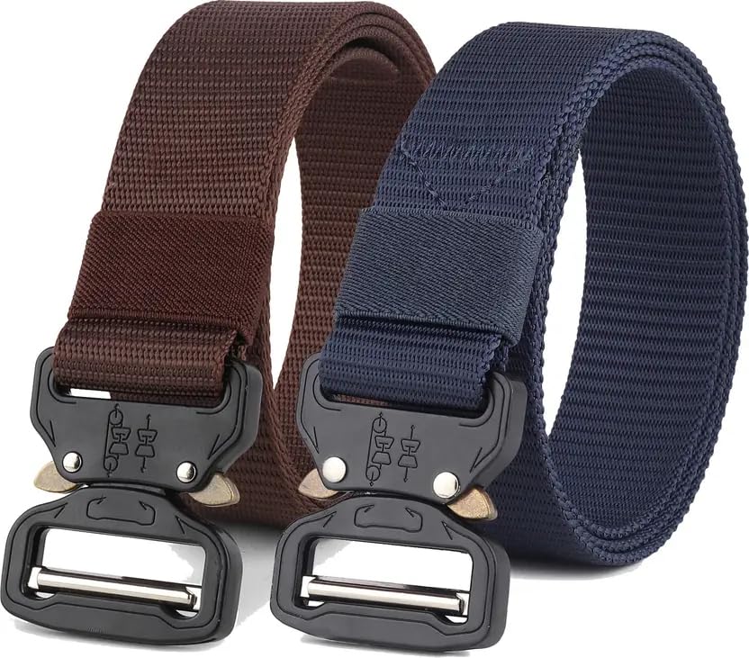 tpm Tactical Military Belt, Heavy Duty Nylon Web Belt with Quick Release Metal Buckle, Brown and Navy Blue-picture-42