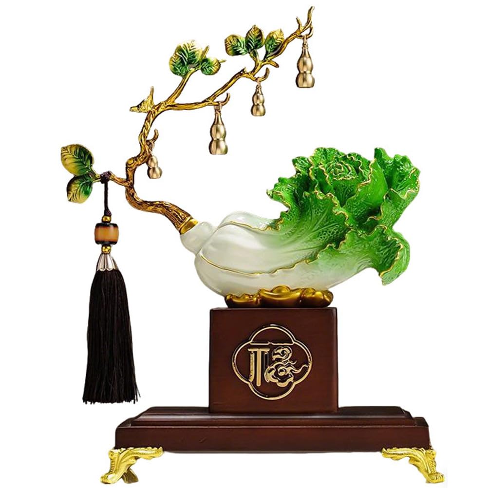 Chińskie drzewo fortuny Statua Feng Shui Rzeźby Feng Shui Figurka kapusty Chińska statua bogactwa Dobrobyt Drzewo pieniędzy Bonsai Figurki bogactwa Żywica Świąteczne jedzenie Biuro,Green