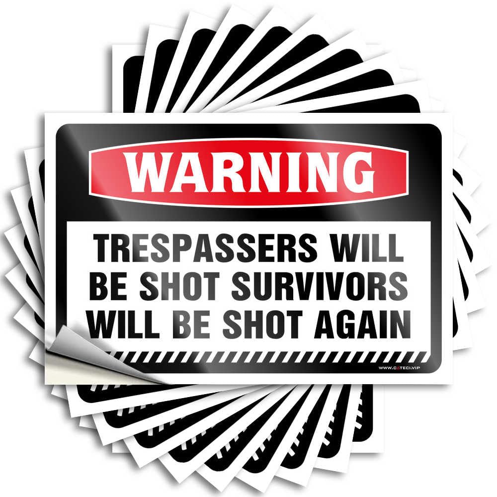 Funky Lettering Sticker Water | Warning Trespassers Will Be Shot Survivors Will Be Shot Again Rock Coffee Sticker Pack(6X9CM)
