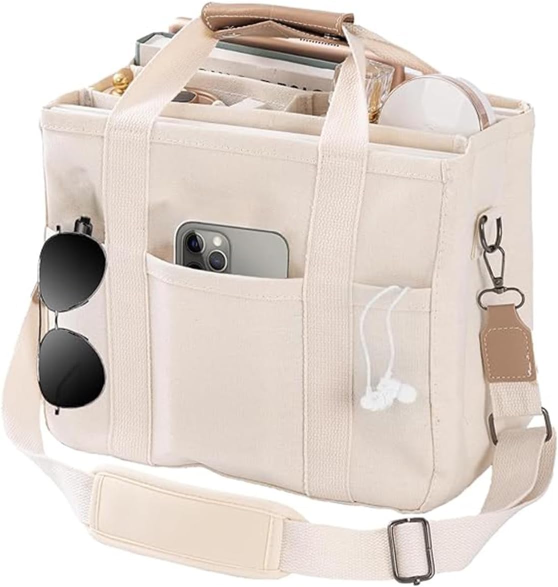 Tote Bags, Extra Large Capacity Canvas Tote with 10+ Pockets, Structured Organizer Purse for College Students and Working Professionals, Great as Mom Bag or Commuter Bag