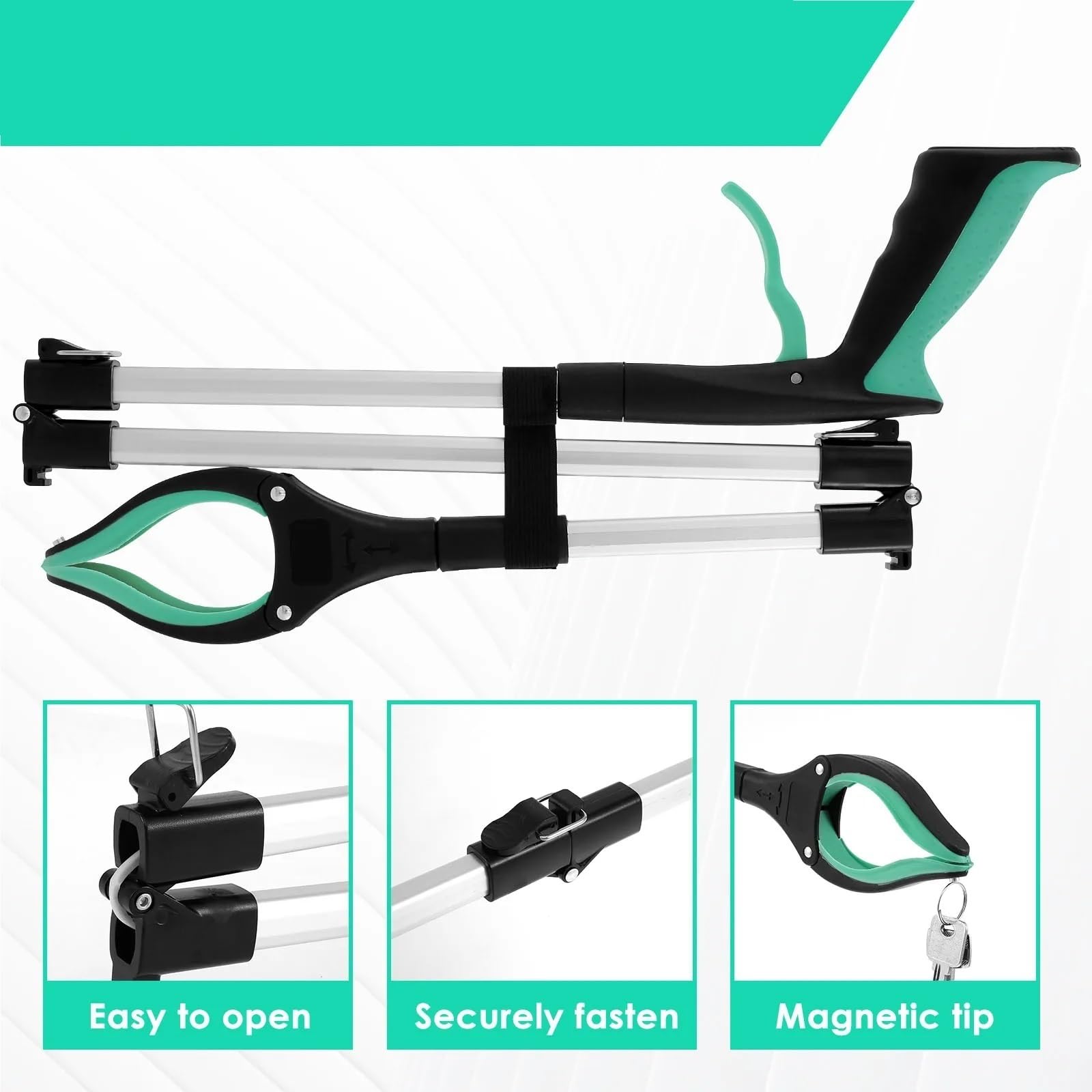 Recogedor Pinza Superior Extensor de pinza plegable, pinza for recogedor de basura con clip giratorio de 360 ​​grados, herramientas manuales, recogedores de basura con mandíbulas antideslizantes(Red)