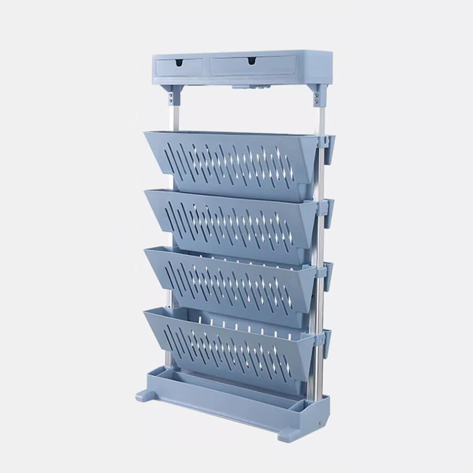 Utility Cart Organizer Mobile Folding Cart with Wheels 5-Tier Movable Bookshelf and Desk Side Cart for Office Dorm, Classroom,White