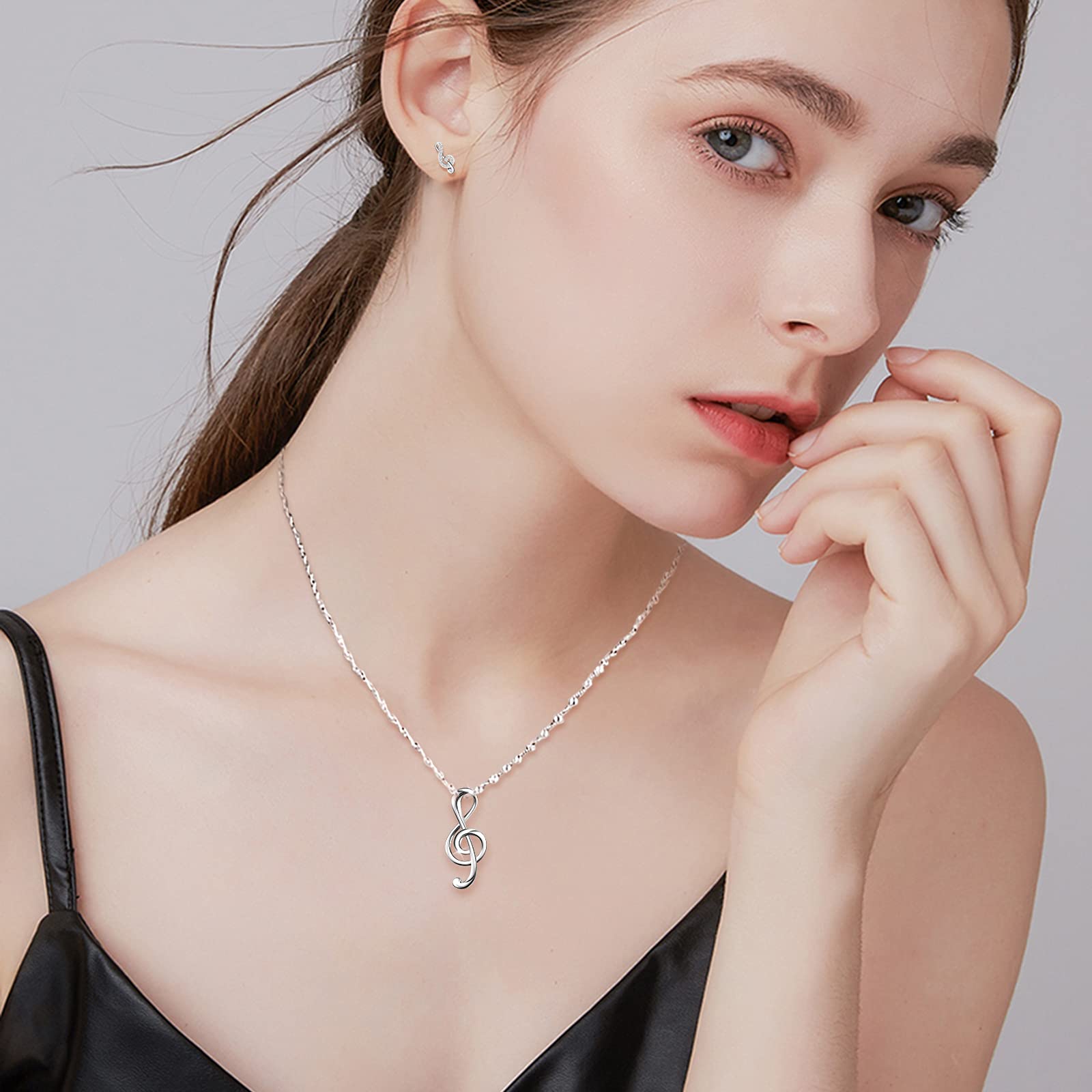 Nota Musical Juegos de Joyas para Mujer Plata de Ley 925 Clave de Sol Collar Pendientes Conjuntos para Madre Mamá Abuela Hija Niña Esposa Novia