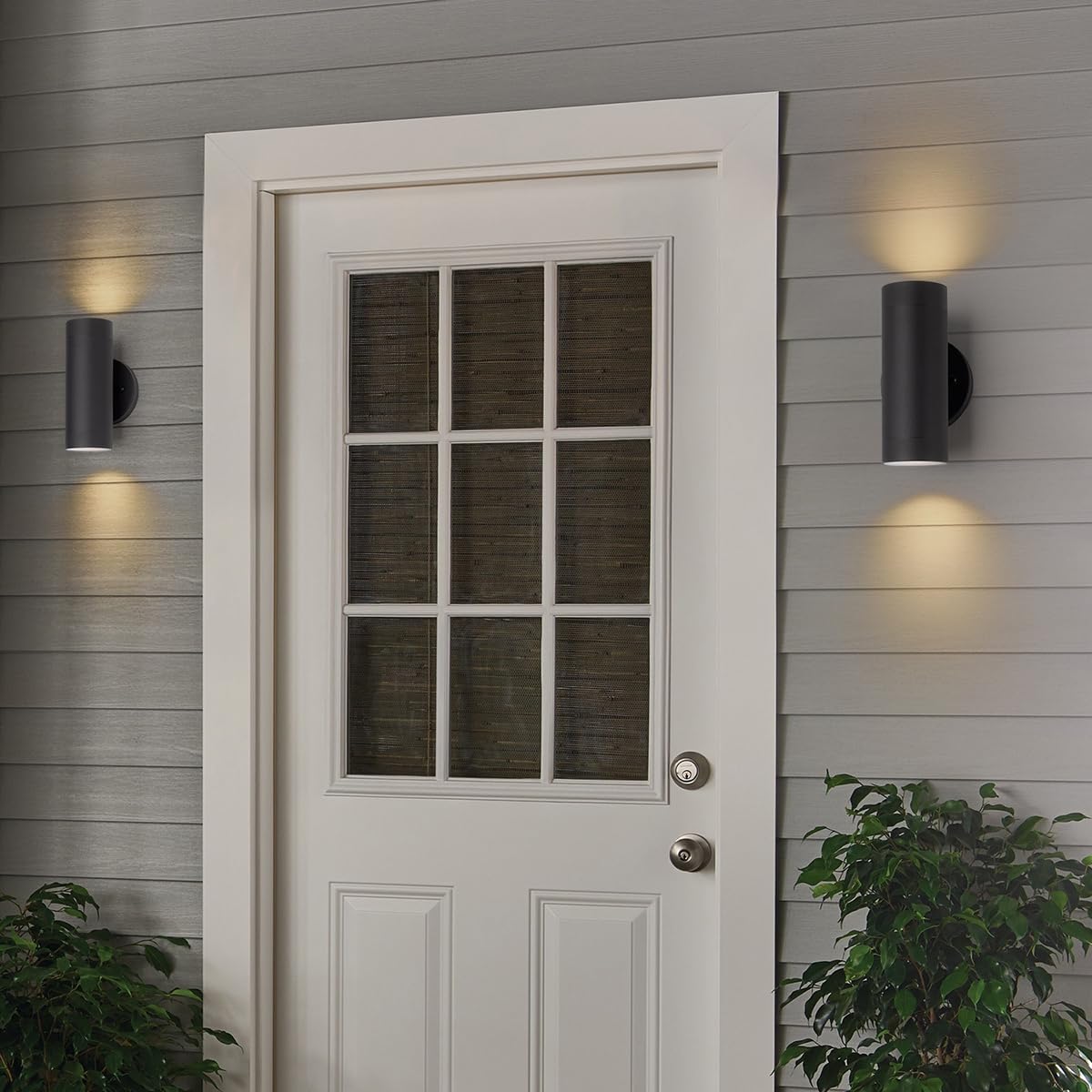mirrea 8" Modern Outdoor Porch Wall Light with 5W LED GU10 Replaceable Bulbs in Matte Black Aluminum Cylinder Up and Down Outside Sconce Pack of 2