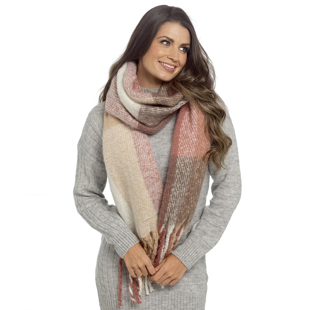Undercover Ladies Checked Brushed Blanket Scarf GL1265 Raspberry Check