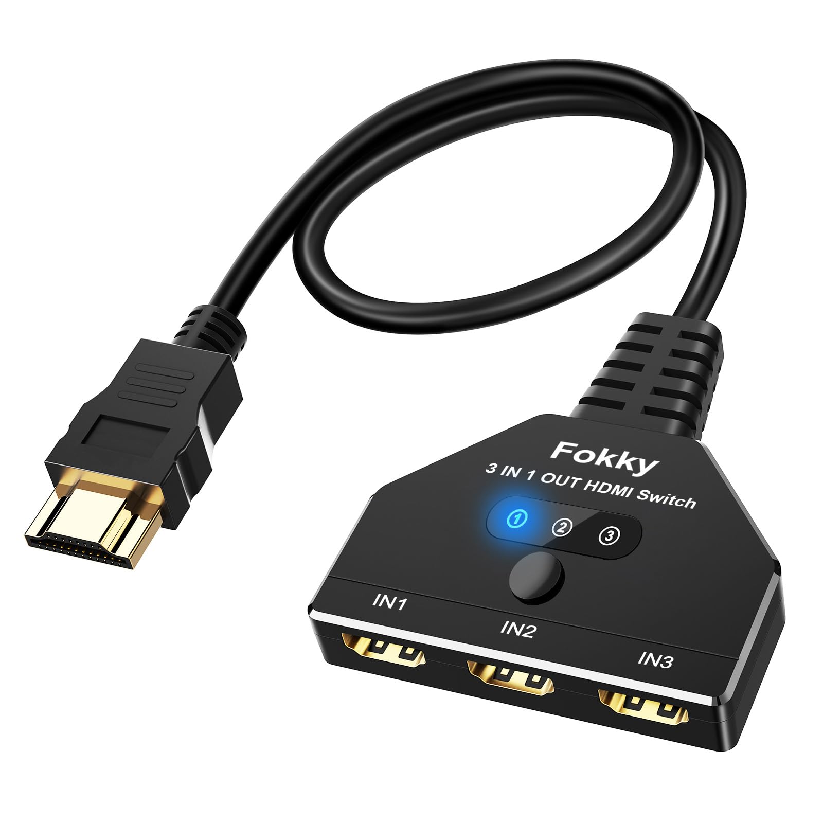 Interruttore HDMI 4K, FOKKY Hdmi Distributore Automatico/Manualmente Placcato Switch 3 in 1 Out 3 porte Supporto splitter 4K/3D/Uhd/Hd/1080P per Xbox Ps4 Ps3 Blu-Ray Firestick HDTV