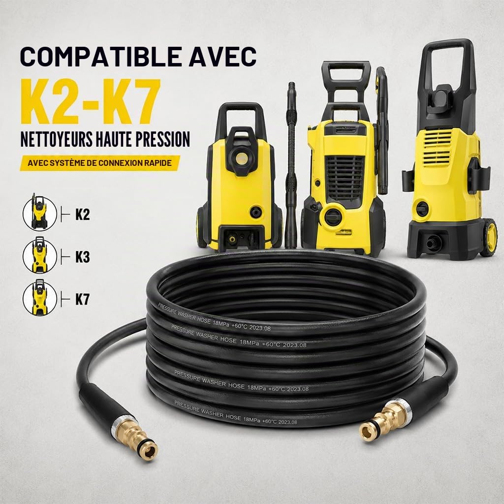 10 M Flexible Haute Pression pour Karcher K2 K3 K4 K5 K6 K7, Quick Connect Plug