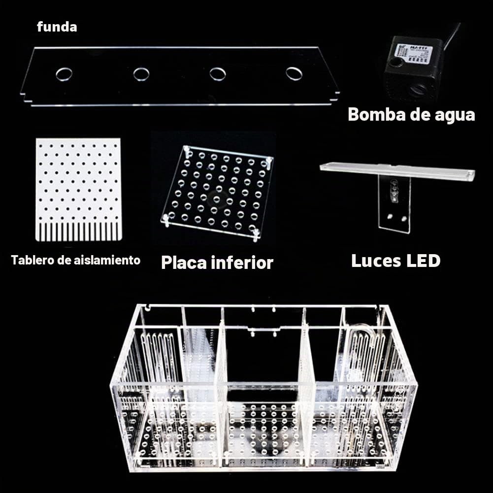 Betta Fish Tank Aquarium Material acrílico Mini pecera de Escritorio Kit de Cuencos con Bomba de Agua y Luces LED Autocirculación Tanque ecológico Sala de Aislamiento de Peces Enfermos (4 Rejillas)