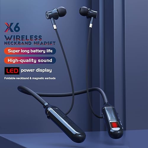 Miniatura 2 de Auriculares Bluetooth con banda para el cuello de 100 horas de reproducción con pantalla digital, auriculares inalámbricos intrauditivos con