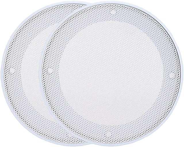 ASHATA Speaker Grills Cover Case,2PCS 4inch Speaker Loudspeaker Protective Cover Cold Rolled Steel + ABS Speaker Decoration Protective Speaker Grills Cover Steel mesh Case(White+White)