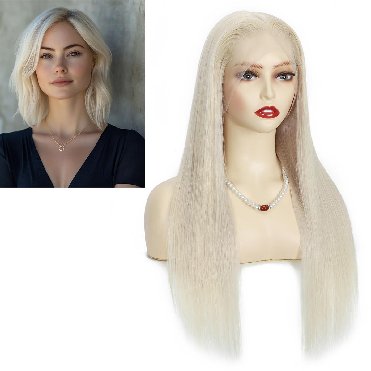 Peruka damska z prawdziwych włosów 60# biały blond Full Lace Wig, ludzkie włosy 100% Remy przezroczysta koronka wstępnie plucked 30 cm
