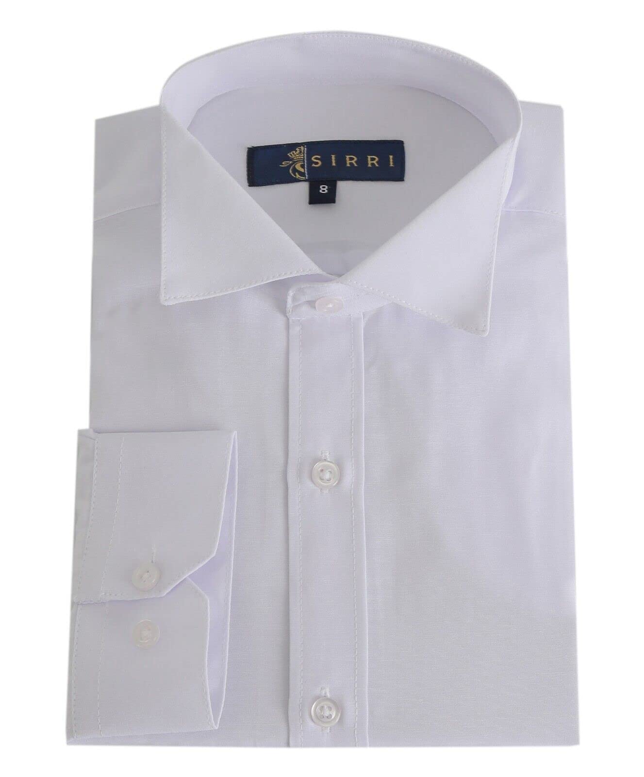 SIRRIBoys Slim Fit Tuxedo Shirt with Wing Fly Italian Collar - Long Sleeve Cotton Blend in White