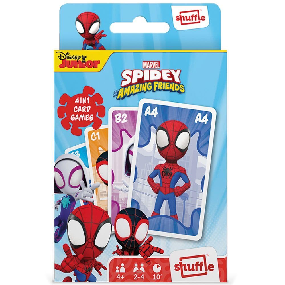 Cartamundi Shuffle Spidey and his Amazing Friends Card Games For Kids - 4 in 1 Snap, Pairs, Happy Families & Action Game, Game Guide Included, Ages 4+ Multicolour