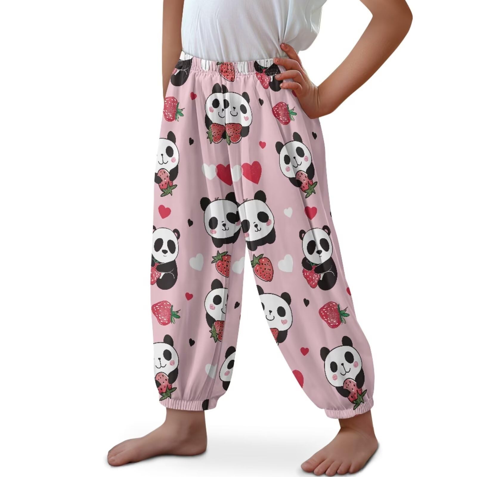BYCHECAR Panda Strawberry Toddler Kids Long Bloomers Harem Pants Casual Joggers Sports Dance Pants Little Girls Yoga Trousers Sweatpants Large