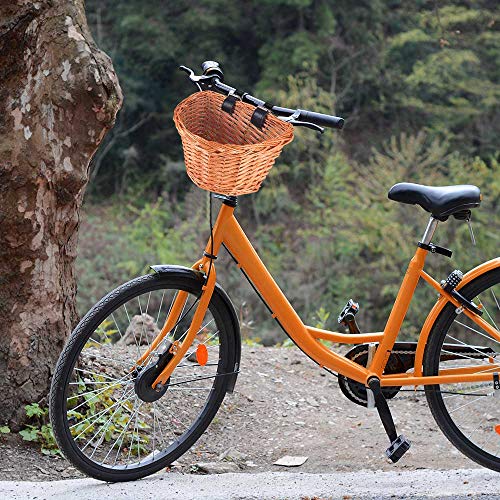 AOZBZ Wicker D-Shaped Bicycle Basket, Bicycle Handlebar Storage Basket with Leather Straps, Hand-Woven Bike Front Basket for Kids Children (S)