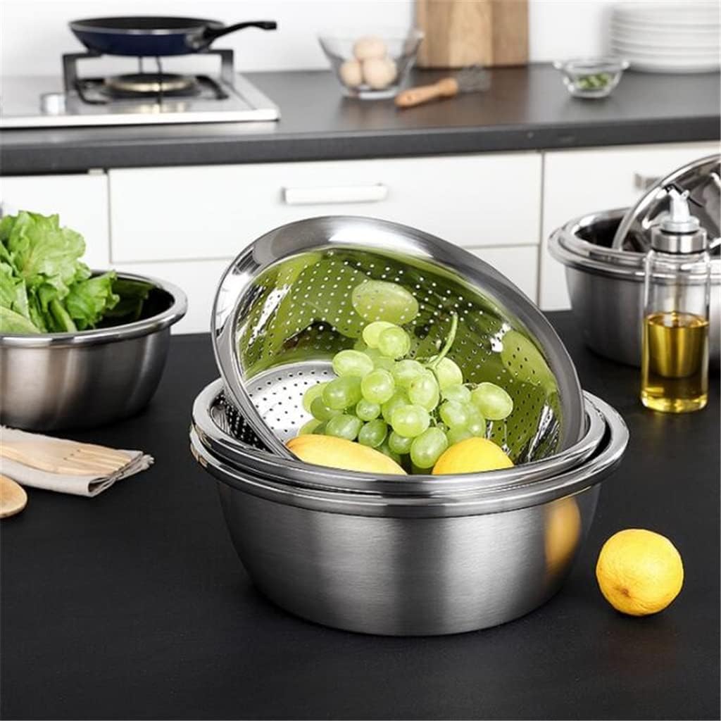 Round Basin Stainless Steel Drainage Basin Kitchen Water Filter Basin Home Rice Washing Basin (Color : A Size : As Shown)