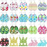 20 Pairs Easter Faux Leather Earrings for Women Easter Egg Flower Teardrop Glitter Rabbit Dangle Spring Earrings Bulk Jewelry Gift