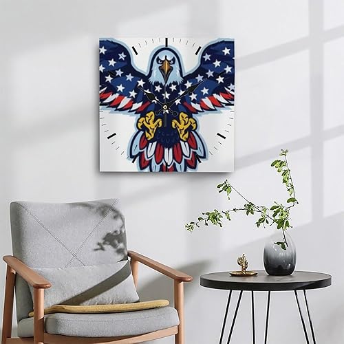 Miniatura 4 de American- Themed Eagle with Us Flag Wings Small Clock Clocks for Bedroom Square Clock Hanging Wall Clocks Battery Operated Garage for Kitchen