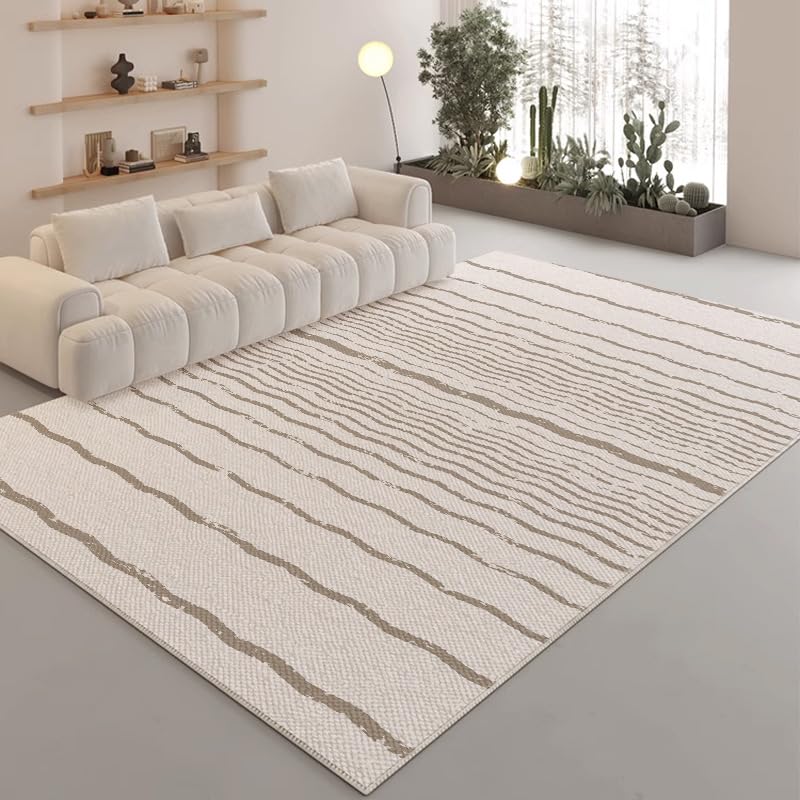 Tapis salon grand 200x200cm géométrique beige lavable et antidérapant