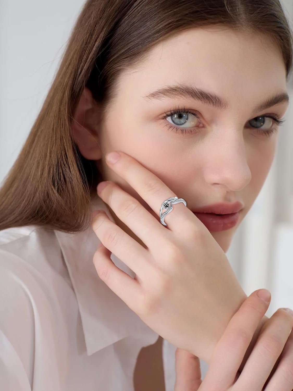 KINGWHYTE Paw Print Rings for Women 925 Sterling Silver Animal Cute Cat Dog Claw Paw Puppy Rings Heart Animal Memorial Pet Jewelry Gifts