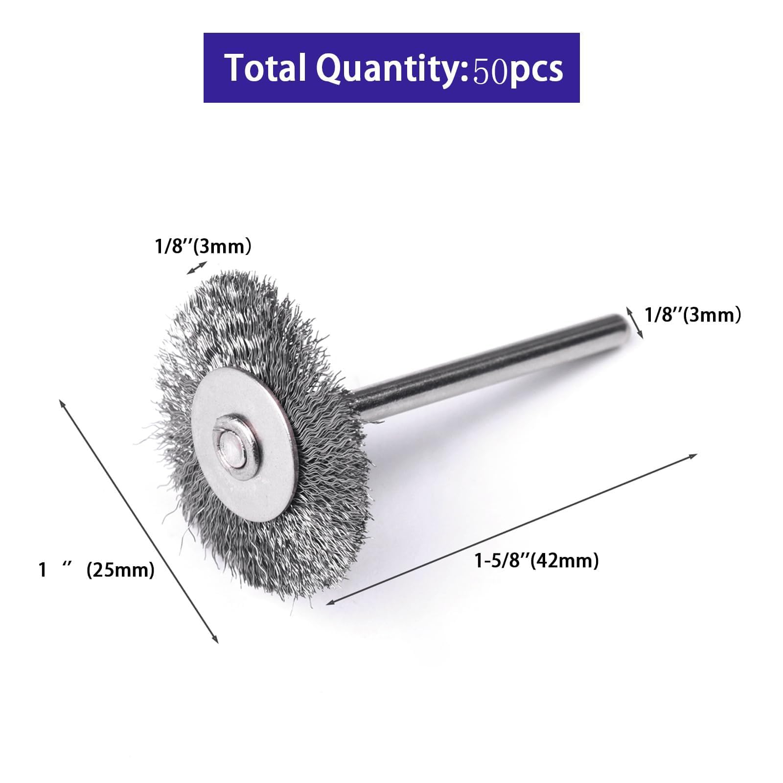 ATOPLEE Drahtbürsten-Set, 50 Stück 1 Zoll/25mm Mini-Drahtbürste mit 3mm Rundschaft, Legierungsstahl-Drahtbürste für Bohreraufsatz (50)