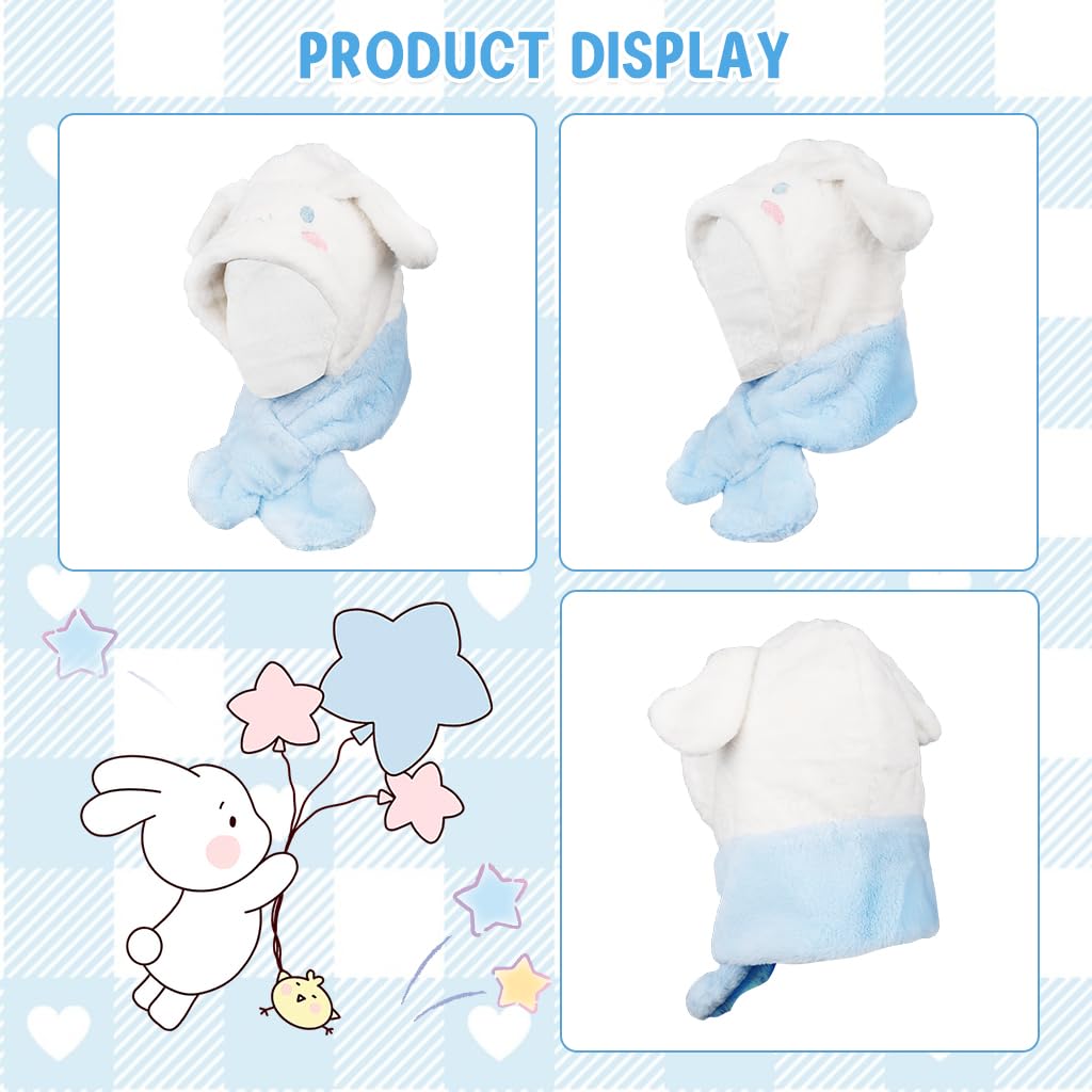 PATPAT® Winter Kids Scarf Cap Set Blue White Cinnamoroll 2 in 1 Fleece Warm Children Scarf and Cap Set, Cute Cartoon Ear Soft Plush Warm Hat for Girls Winter Christmas Gift for Girls 4-13 Years Old 2