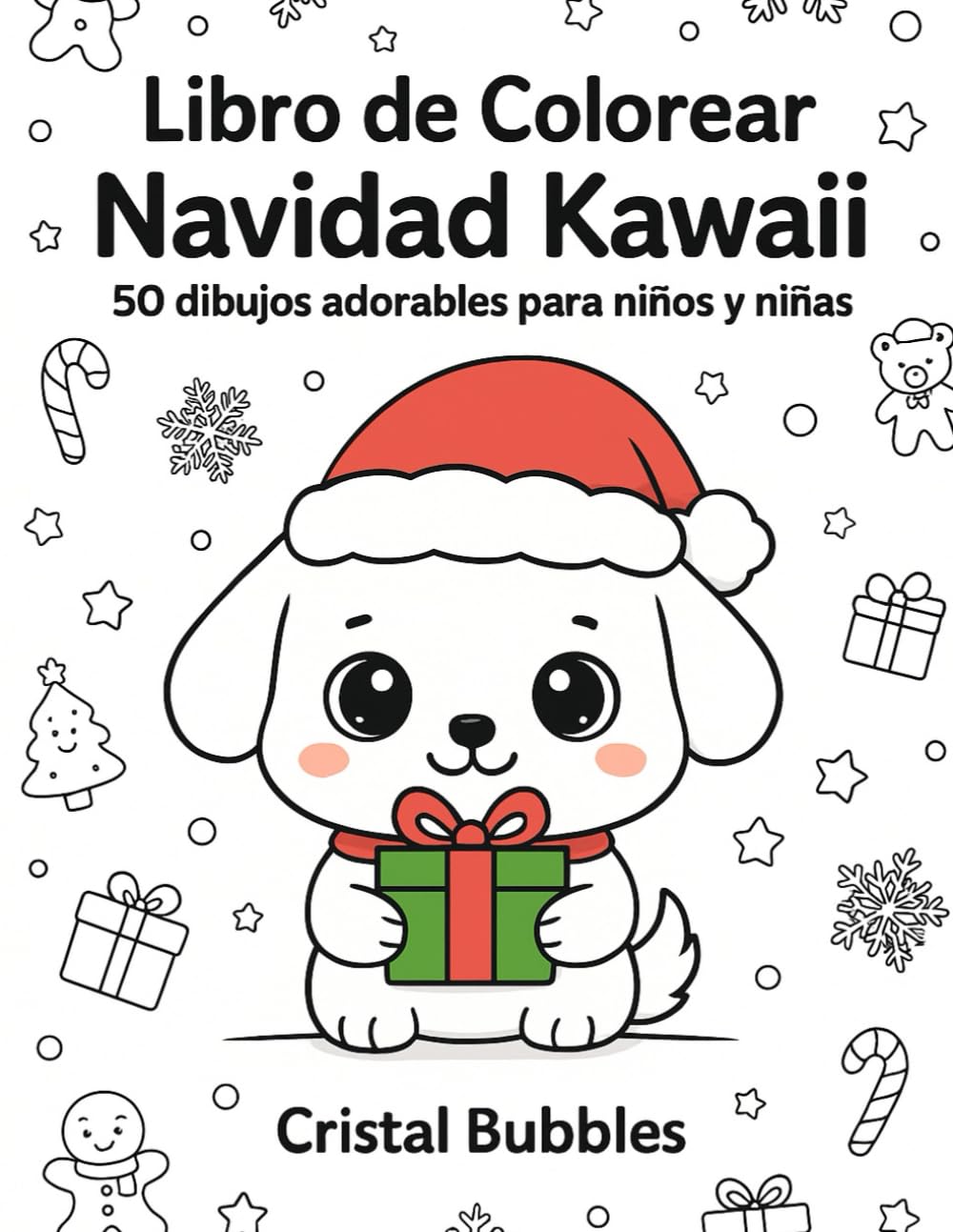 Libro para colorear Navidad Kawaii: 50 dibujos adorables de animales, Santa Claus y personajes navideños para niños y niñas