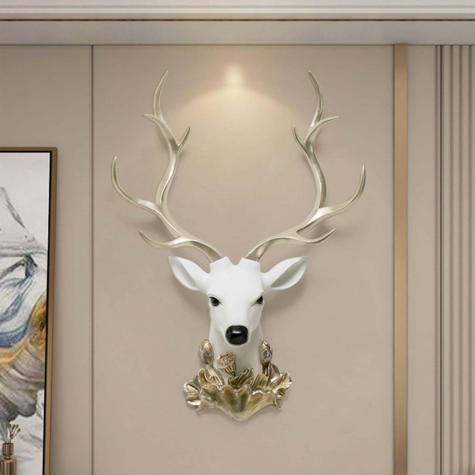 CMYCYDDPLY Testa di Cervo Decorazione da Parete, Resina Decorazione da Parete con Teste di Animali per Camera da Letto, Ingresso, Soggiorno o Bar(White)