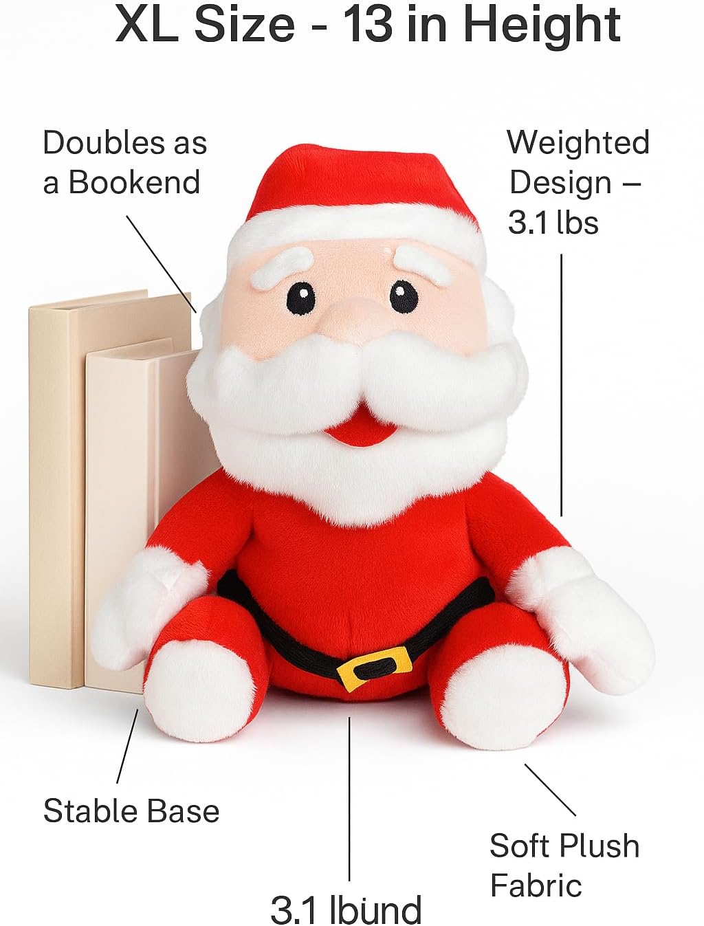 3 lbs Weighted Santa Claus Door Stopper – Christmas Decoration Plush Santa Figurine Door Holder for Holiday Home Décor, Festive Xmas Decoration & Funny Gift for Entryways, Living Room & Kids’ Room