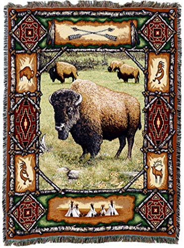 Pure Country Weavers Buffalo Lodge Blanket - Wildlife Cabin Gift Tapestry Throw Woven From Cotton - Made In The Usa (72X54) #TOP3