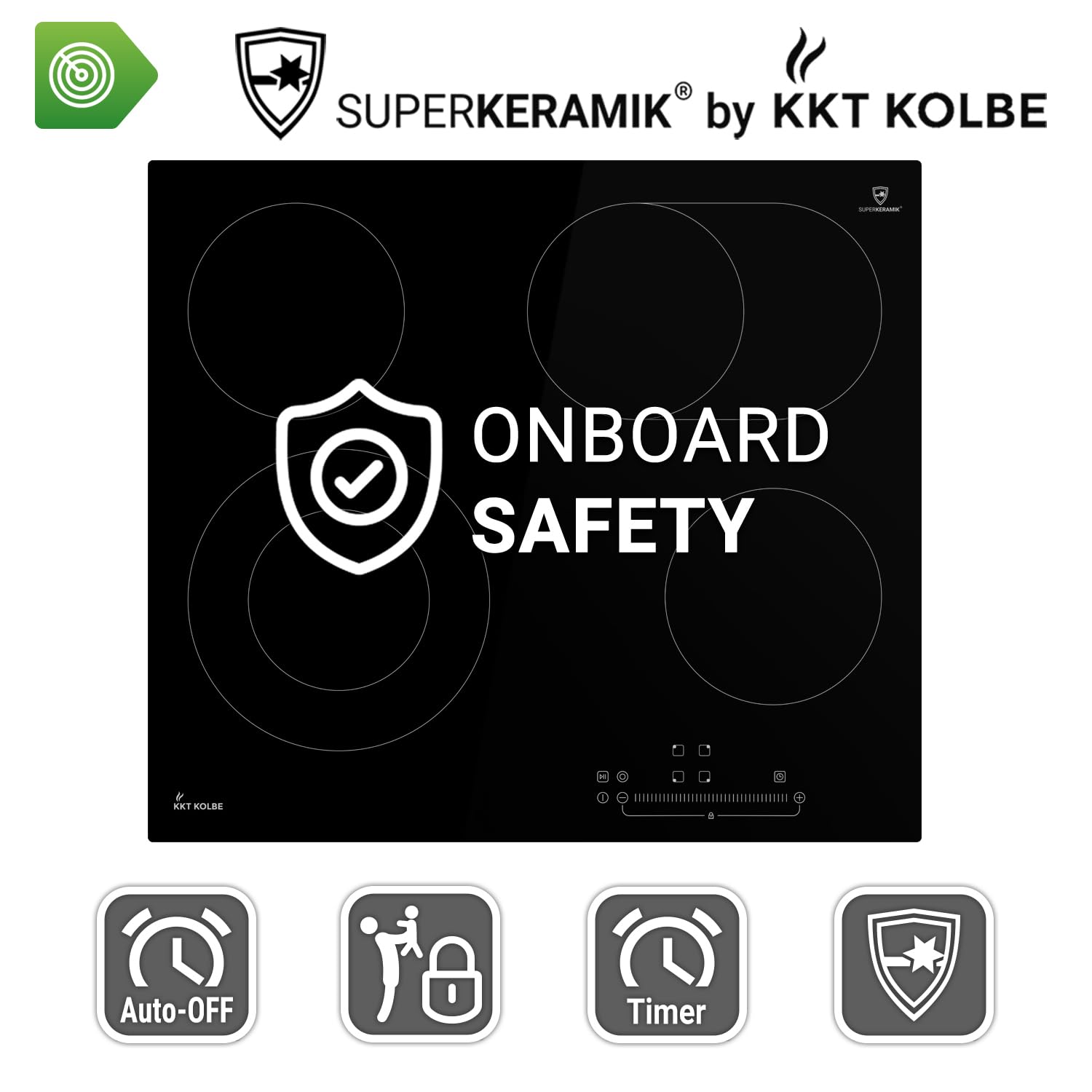 KKT KOLBE Kochfeld Autark Glaskeramik 60 cm | 7,2 kW | 4 Zonen | 9 Stufen | Bräterzone | Dualkochzone | Rahmenlos | Touch Slider | Timer | KK590RL