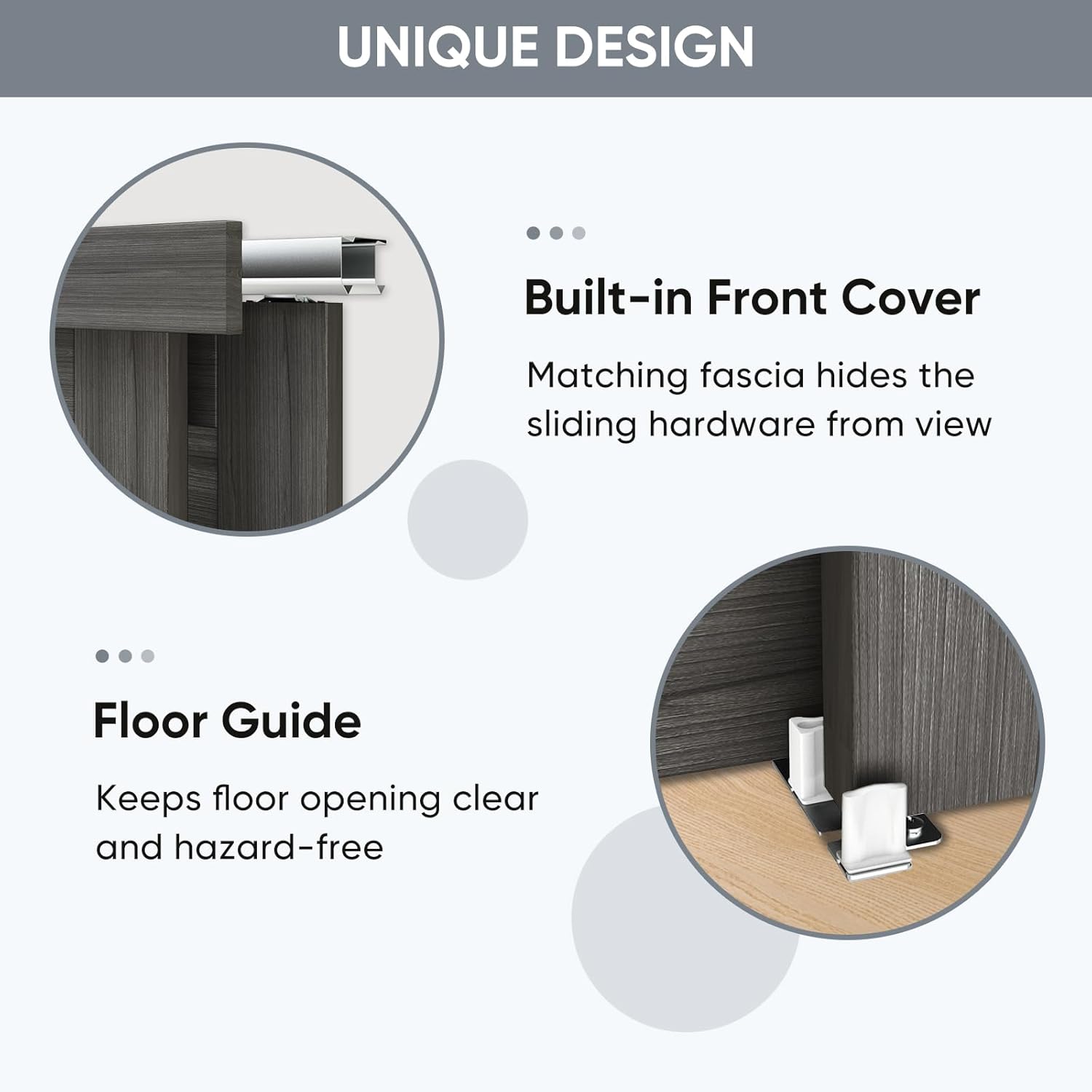 JUBEST 60"(Double 31") x80 Sliding Closet Door, K Style Bypass Closet Door with Hardware Kit & Matching Fascia, Preassembled Solid Wood Slab with Water-Proof PVC Surface, Easy to Install, Gray
