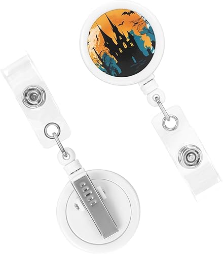 Miniatura 2 de Portatarjetas retráctiles de castillo de Halloween con clip de cocodrilo, etiqueta de nombre, tarjeta, carretes de insignia, hebilla giratoria de