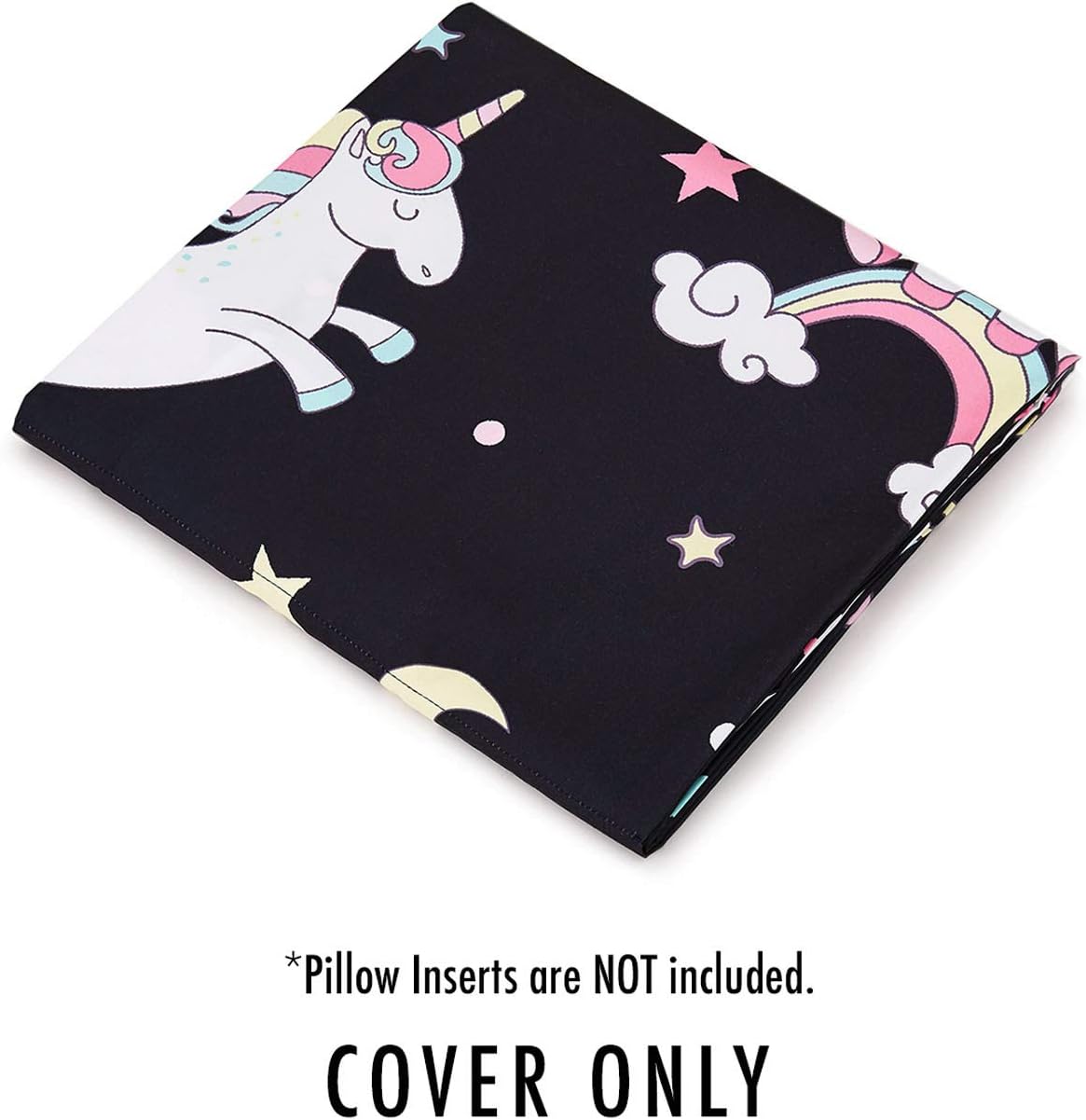 Wake In Cloud - Kids Floor Pillow Case (Cover Only), White Unicorns on Black, Microfiber Lounger Toddler Floor Pillow Cover, Requires 5 Standard Size Pillows (Pillows Not Included)