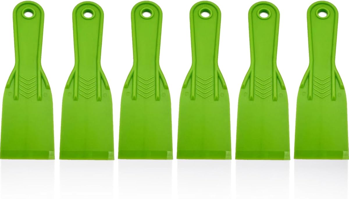 Espátula de plástico para masilla, raspador de pintura flexible de 2", herramienta para masilla, paquete de 6 | Para masilla, reparación de paneles de yeso, parchado, enlucido, calafateo, eliminación de papel tapiz, espátula para masilla que no raya y raspador de masilla