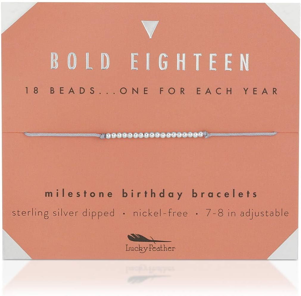 Lucky Feather 18th birthday gifts for girls | bracelet gifts for 18 year old girl | 14K Gold, Rose Gold, or Silver Dipped Beads on Adjustable Cord | Trendy 18 year old girl birthday gifts | 18 Jewelry bracelet