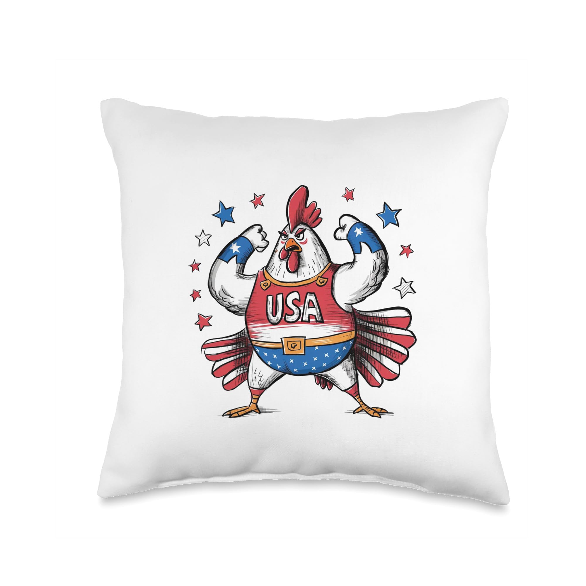 Patriotic American Flag US Chicken USA Farmer 4th Of July Throw Pillow