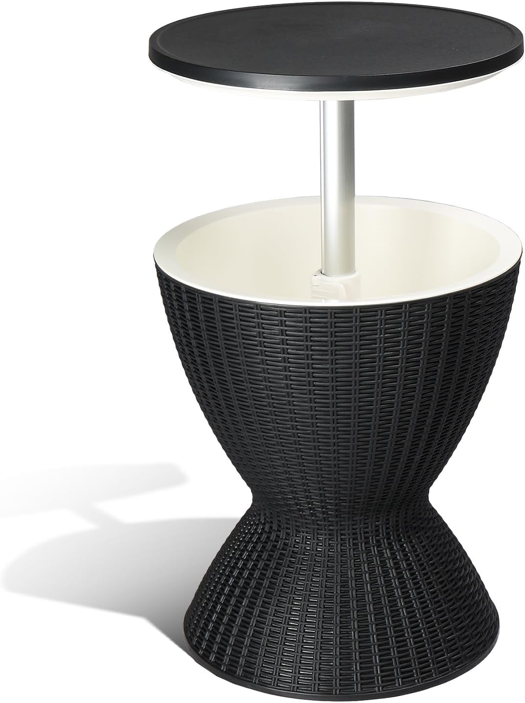 Outdoor Cooler Side Table,Outdoor Cooler Table, Height-Adjustable Outdoor Cool Bar w/ 8 Gallon Beer and Wine Cooler, All-Weather Resistant Patio Cooler Ice Cool Bar for Deck Pool Party (Black)