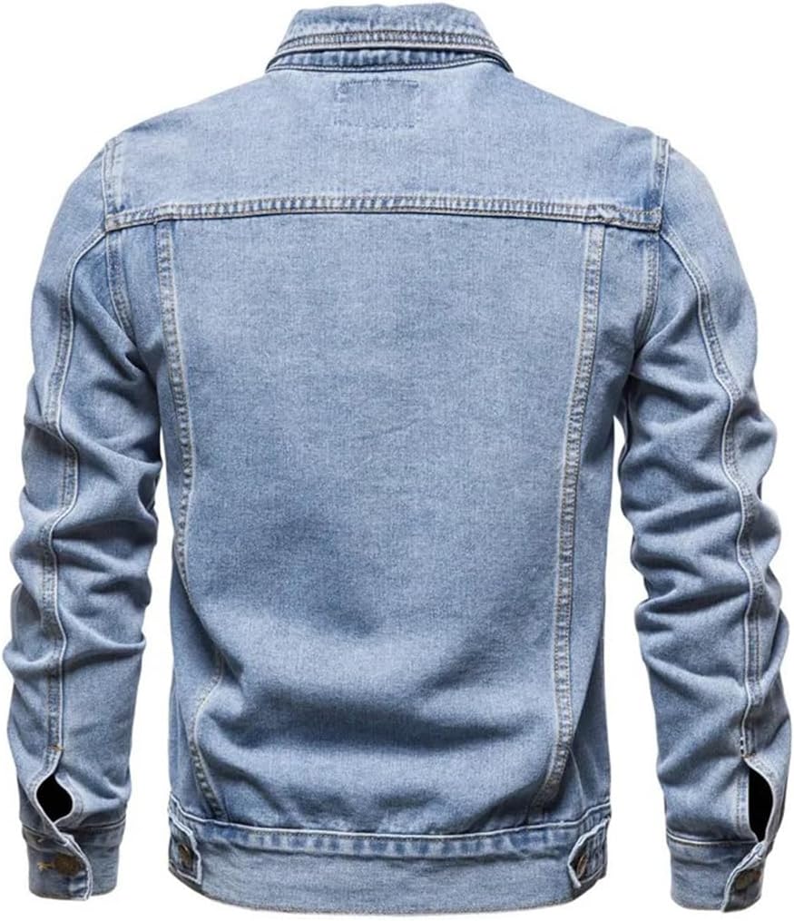 Men's Denim Jacket Motorcycle Style Casual Cotton Long Sleeve Coat Black Blue Outerwear For Biker Casual Look