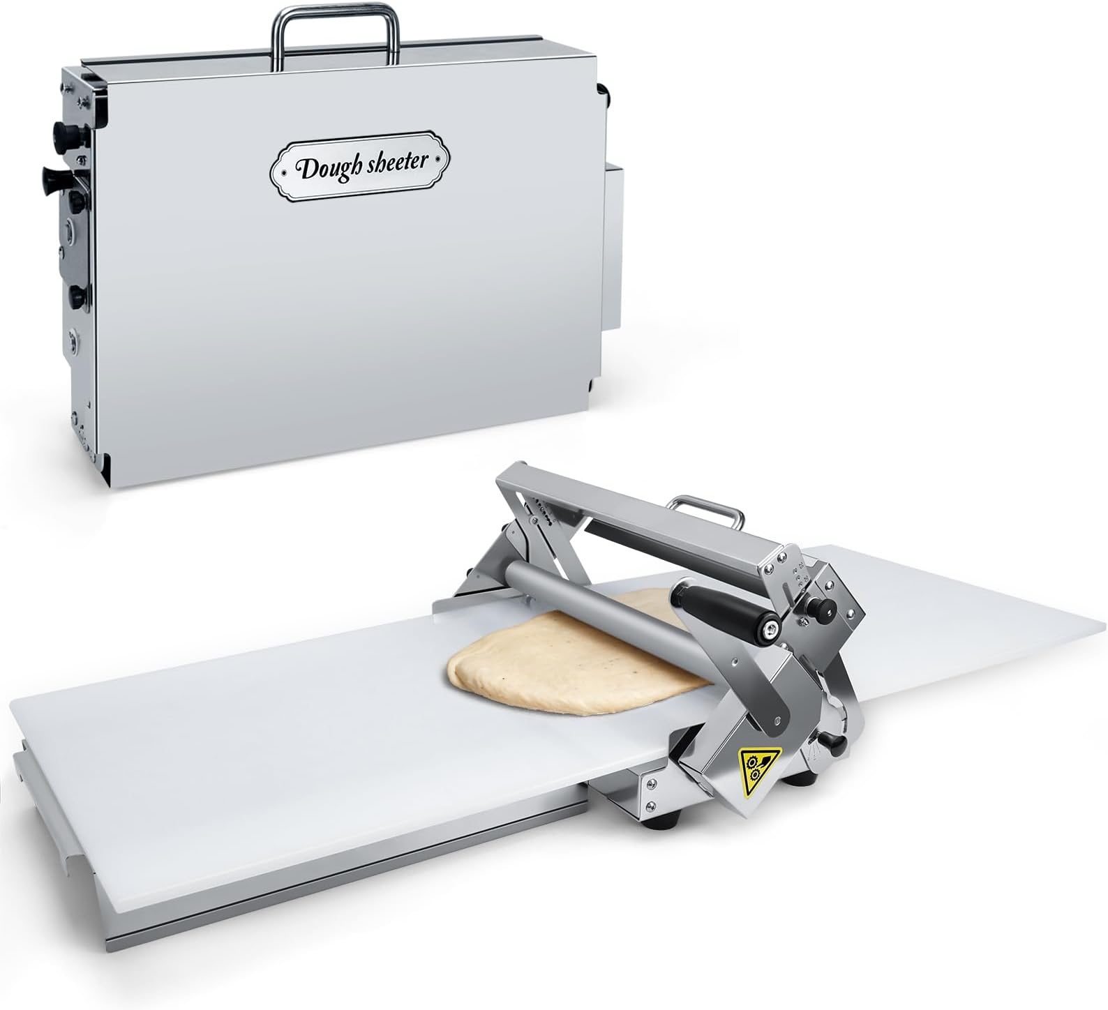 40.9''x15.5" Folding Dough Sheeter with Sheeter Board Manual Dough Roller Machine Stainless Steel Sheeter Thickness Adjustable