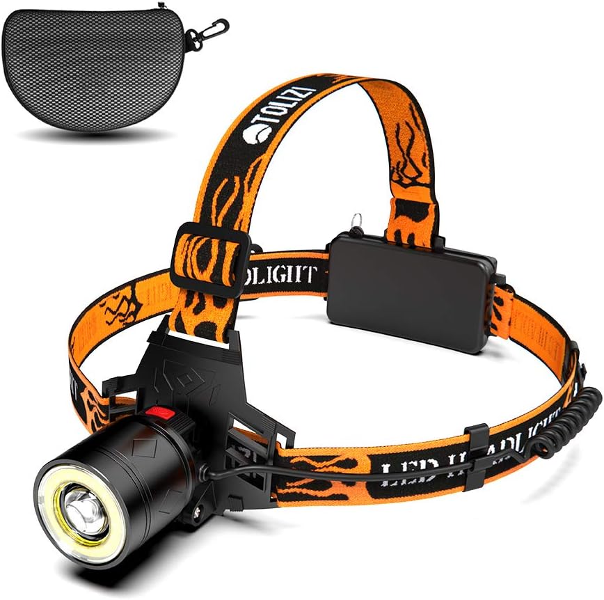 Led Headlamp, Tolizi Rechargeable Waterproof Headlamp With COB Board Flood Light, 18650 USB Zoomable Head Lamp For Outdoor Camping Hiking Hunting