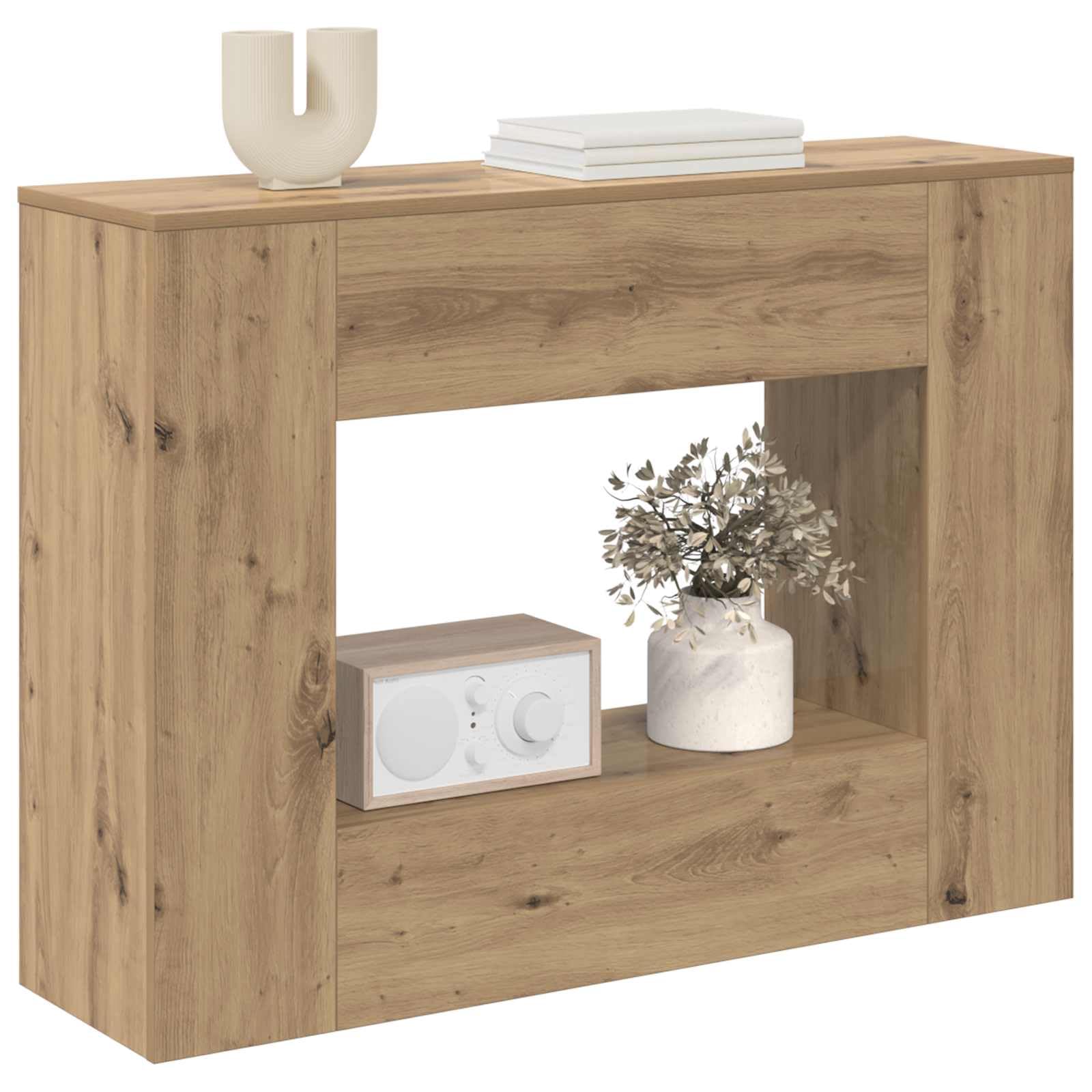 Générique Konsola stołowa 101x29x74 cm z szufladami i półkami, stylowy design do salonu, przedpokoju lub biura, przestronne przechowywanie książek i dekoracji, łatwa konserwacja dzięki miękkiej