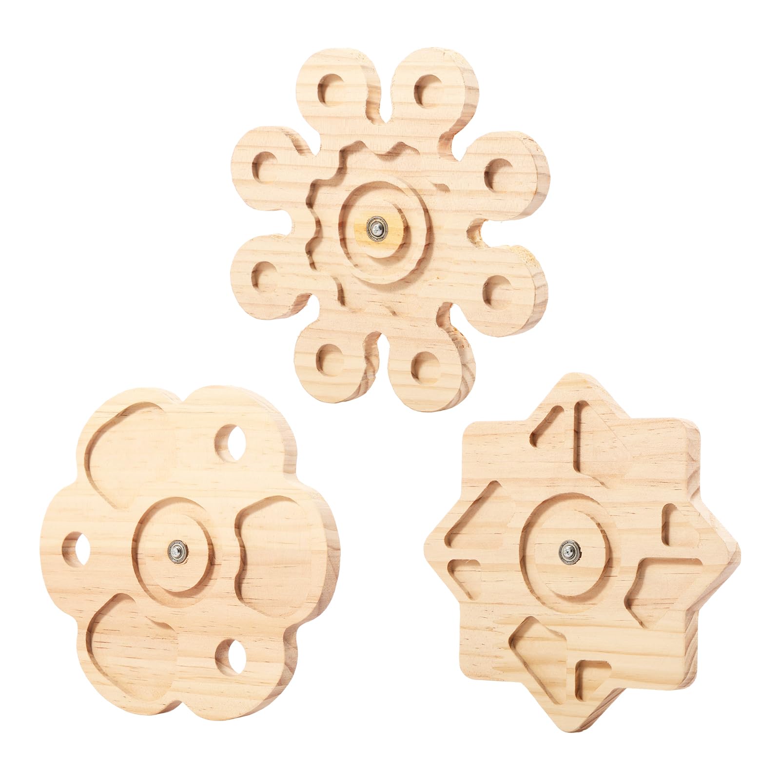 Ghshanog 3Pcs Rotating Chinchilla Chew Toys,Natural Wooden Teeth Grinding Guinea Pig Toy, Hanging Exercise Wheel and Chew Toys for Cage,Interactive Chinchilla Enrichment Toy for Rabbit, Rat,Squirrels