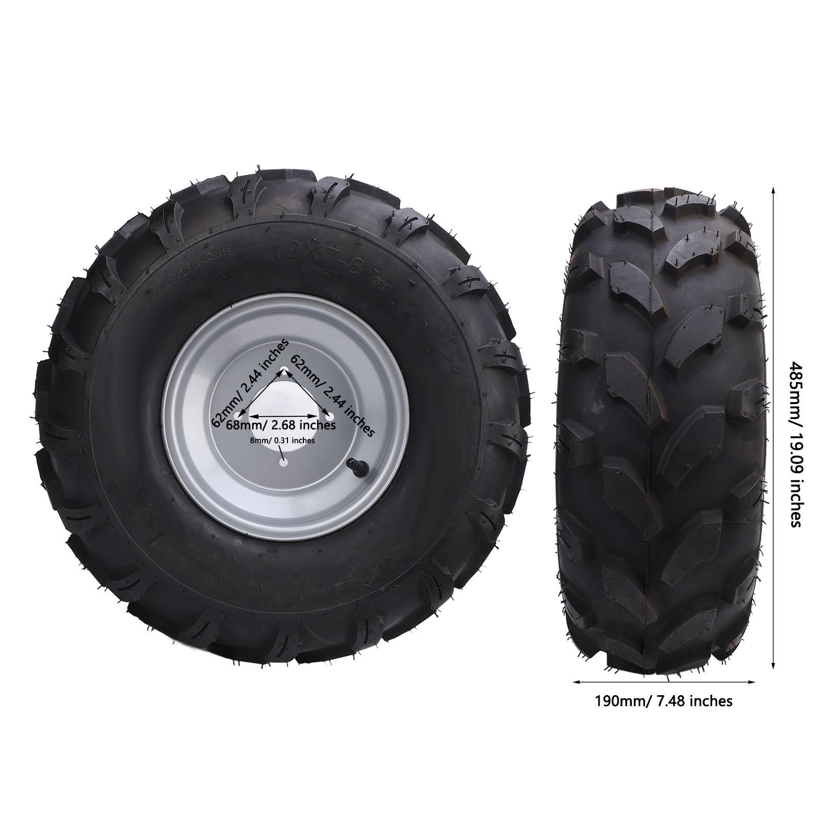 Neumático de Rueda Delantera de 8 Pulgadas, Neumáticos de Goma Antideslizantes para ATV, Cuatrimoto