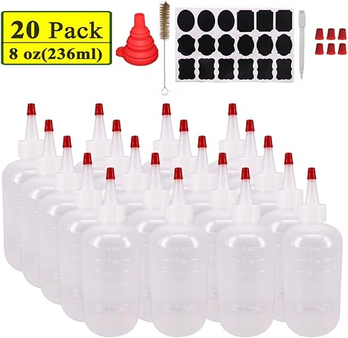 Miniatura 2 de Belinlen Paquete de 20 botellas de plástico de 8 onzas con 20 tapas de punta roja y medición, buenas para manualidades, arte, pegamento, juego de 20