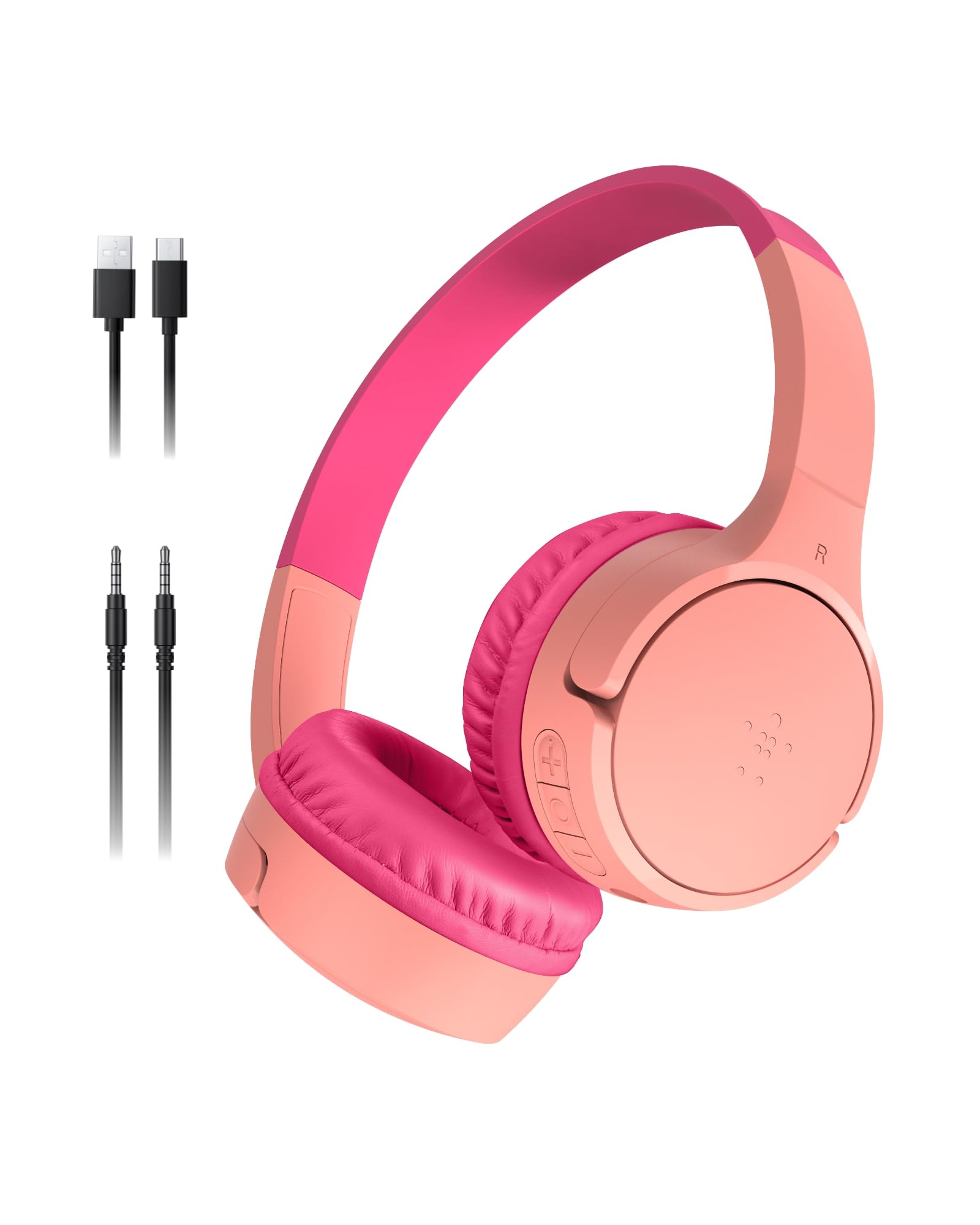 Belkin SoundForm Mini Cuffie wireless per bambini con microfono, 30 ore di riproduzione, adesivi divertenti, headset over-ear per didattica online, scuola e viaggi, per iPhone, iPad e Galaxy, rosa